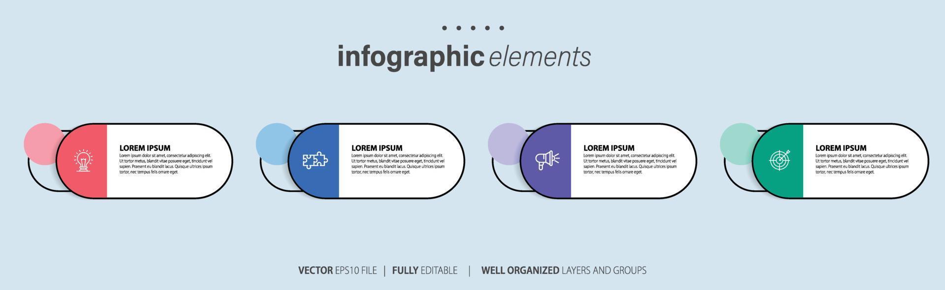 modern Infografik Vorlage mit 4 Schritte. Geschäft Kreis Vorlage mit Optionen zum Broschüre, Diagramm, Arbeitsablauf, Zeitleiste, Netz Design. Vektor eps 10