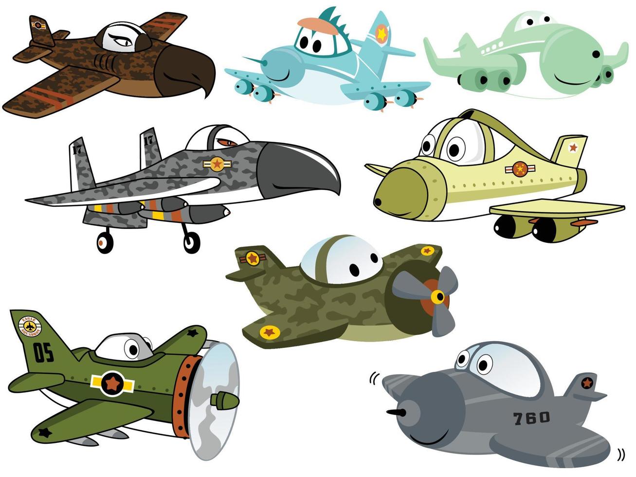 Vektor einstellen von Karikatur Militär- Flugzeug Gruppe