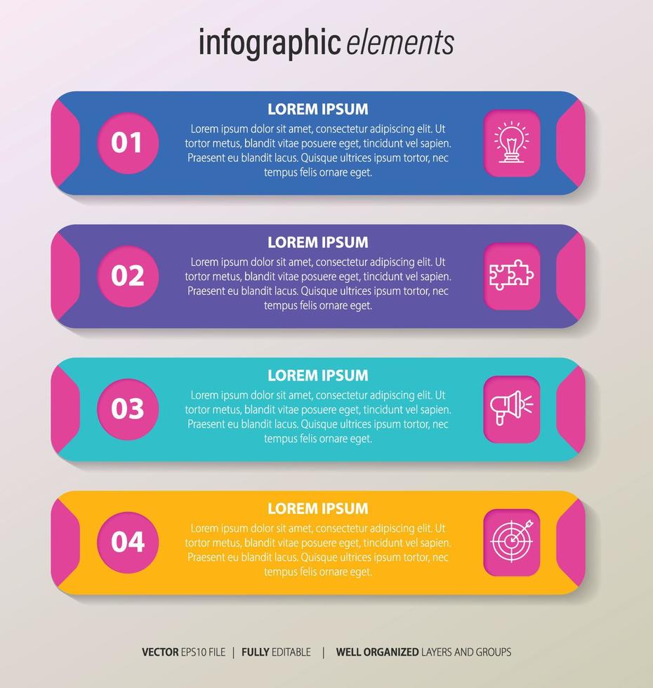 vier nummeriert rechteckig Frames platziert im horizontal Reihe. Konzept von 4 Stufen von Marketing Strategie. modern eben Infografik Design Vorlage. einfach Vektor Illustration zum Geschäft Präsentation