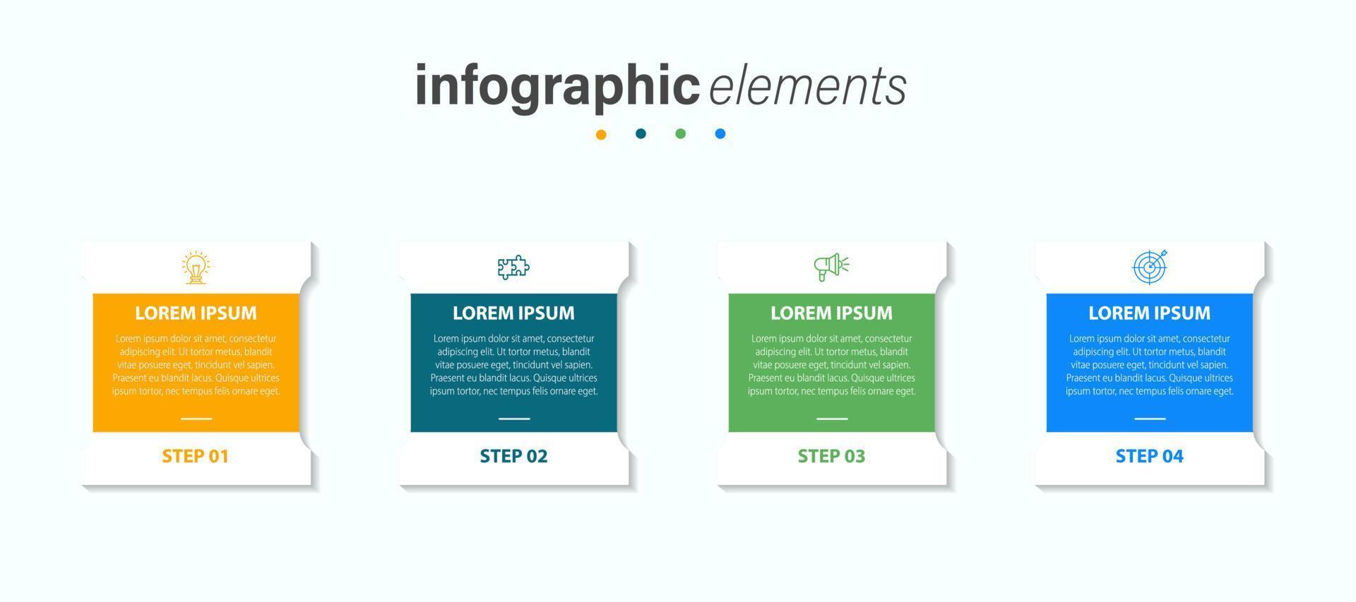 Vektor-Infografik-Etikettendesign-Vorlage mit Symbolen und 4 Optionen oder Schritten. kann für Prozessdiagramme, Präsentationen, Workflow-Layouts, Banner, Flussdiagramme und Infografiken verwendet werden. vektor