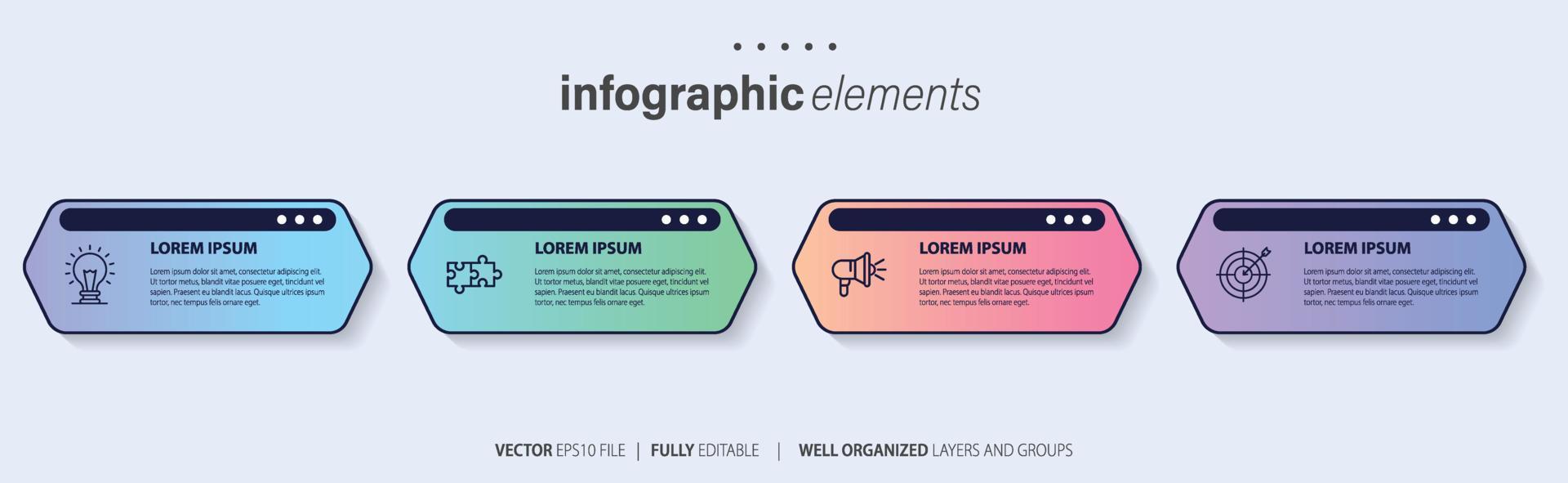 modern Infografik Vorlage mit 4 Schritte. Geschäft Kreis Vorlage mit Optionen zum Broschüre, Diagramm, Arbeitsablauf, Zeitleiste, Netz Design. Vektor eps 10