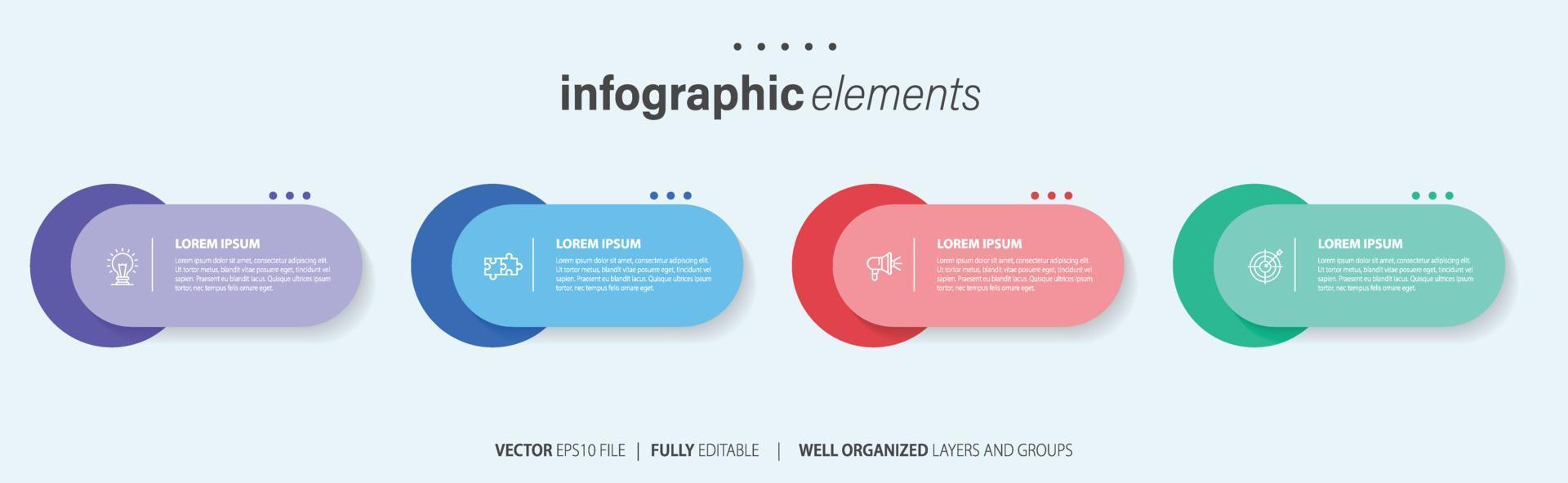 infographic designmall. tidslinjekoncept med 4 steg. kan användas för arbetsflödeslayout, diagram, banner, webbdesign. vektor illustration