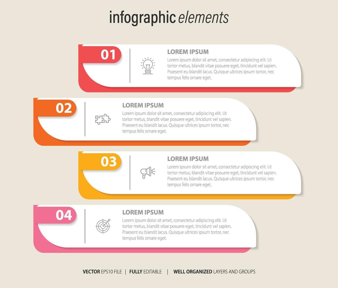 Infografiken Design-Vektor und Marketing-Symbole können für Workflow-Layout, Diagramm, Jahresbericht, Webdesign verwendet werden. Geschäftskonzept mit 4 Optionen, Schritten oder Prozessen. vektor