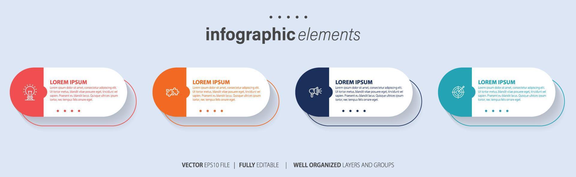 Konzept von Geschäft Modell- mit 4 aufeinanderfolgend Schritte. vier bunt Grafik Elemente. Zeitleiste Design zum Broschüre, Präsentation. Infografik Design Layout vektor