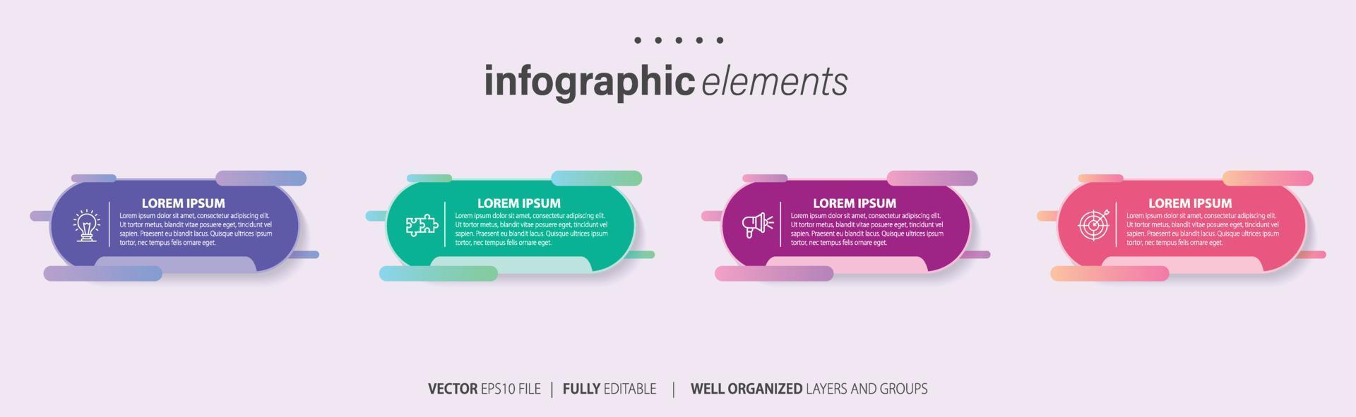 Konzept von 4 aufeinanderfolgend Schritte von progressiv Geschäft Entwicklung. einfach Infografik Design Vorlage. abstrakt Vektor Illustration.