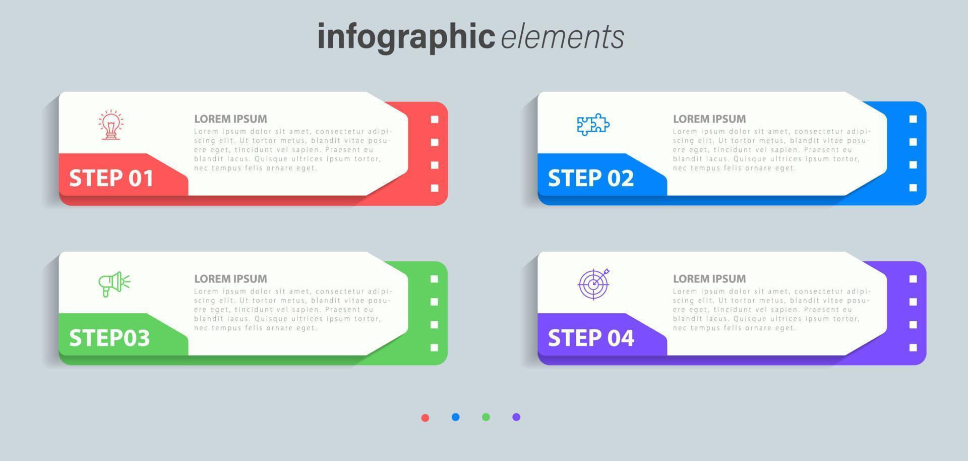 Vektor-Infografik-Etikettendesign-Vorlage mit Symbolen und 4 Optionen oder Schritten. kann für Prozessdiagramme, Präsentationen, Workflow-Layouts, Banner, Flussdiagramme und Infografiken verwendet werden. vektor