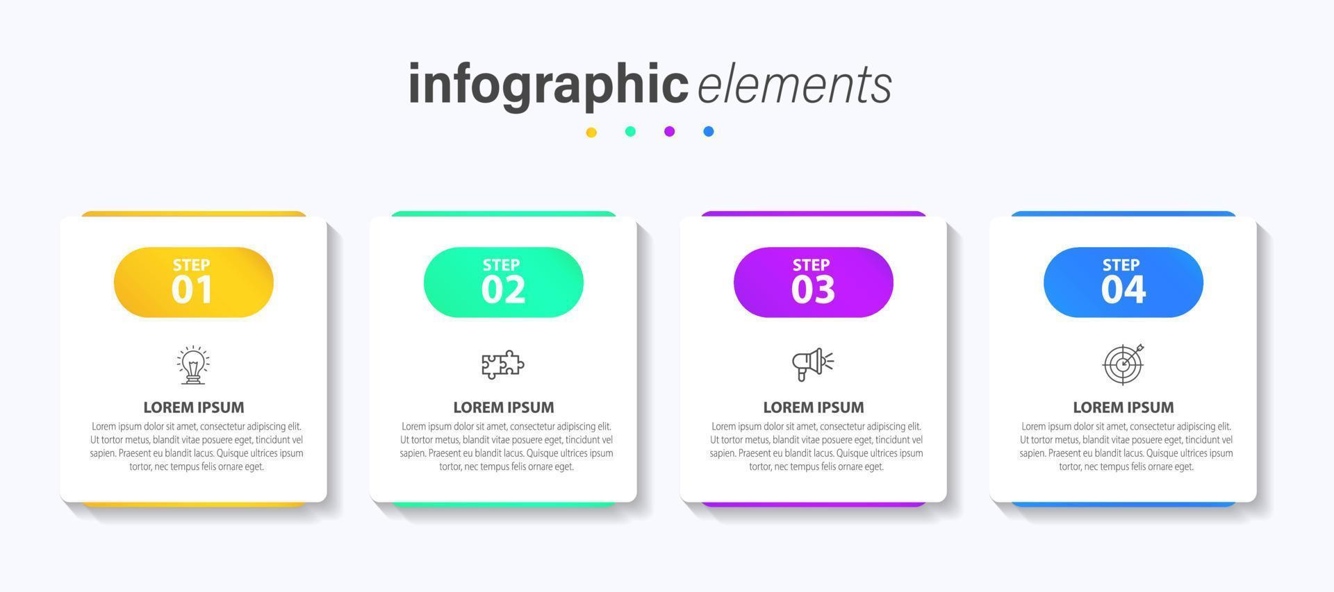 Vektor-Infografik-Etikettendesign-Vorlage mit Symbolen und 4 Optionen oder Schritten. kann für Prozessdiagramme, Präsentationen, Workflow-Layouts, Banner, Flussdiagramme und Infografiken verwendet werden. vektor