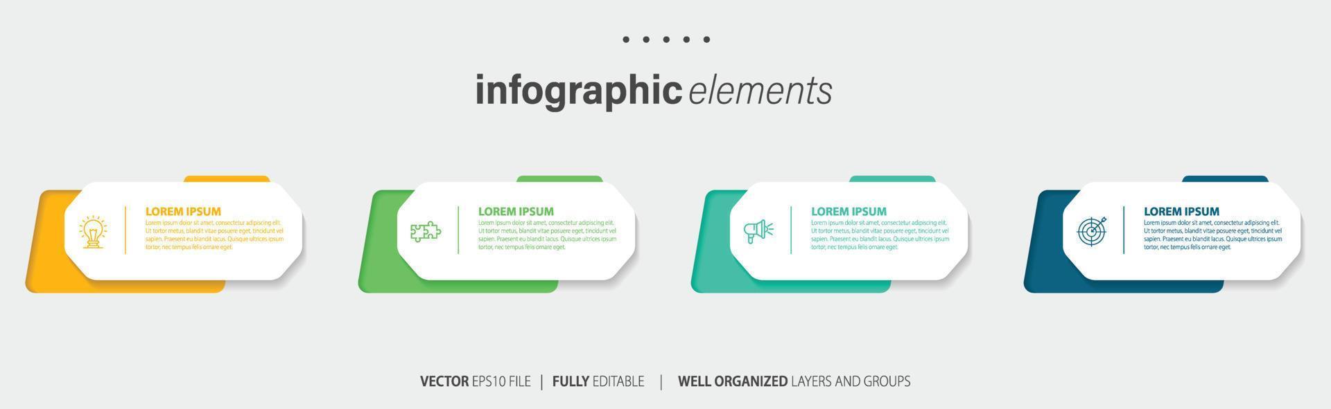 Vektor Infografik eben Vorlage Kreise zum vier Etikett, Diagramm, Graph, Präsentation. Geschäft Konzept mit 4 Optionen. zum Inhalt, Flussdiagramm, Schritte, Zeitleiste, Arbeitsablauf, Marketing. eps10