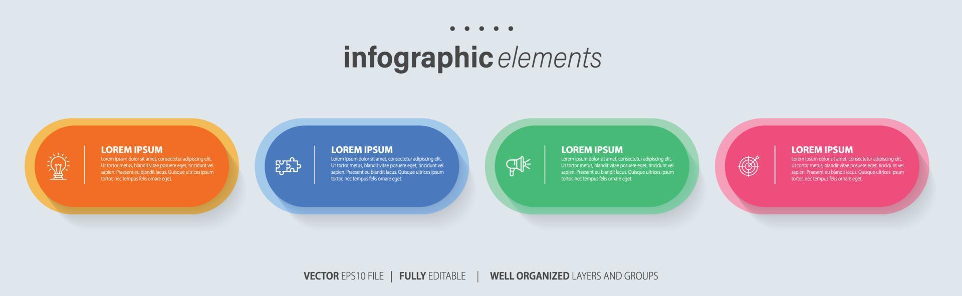 modern Infografik Vorlage mit 4 Schritte. Geschäft Kreis Vorlage mit Optionen zum Broschüre, Diagramm, Arbeitsablauf, Zeitleiste, Netz Design. Vektor eps 10