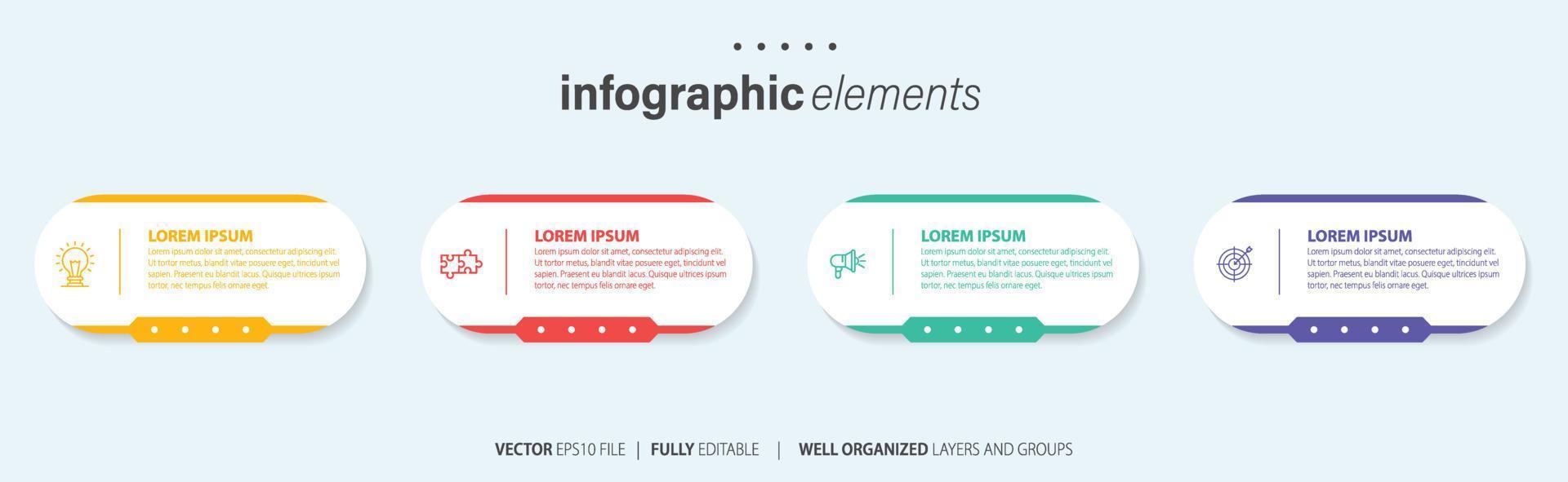 infographic designmall. tidslinjekoncept med 4 steg. kan användas för arbetsflödeslayout, diagram, banner, webbdesign. vektor illustration