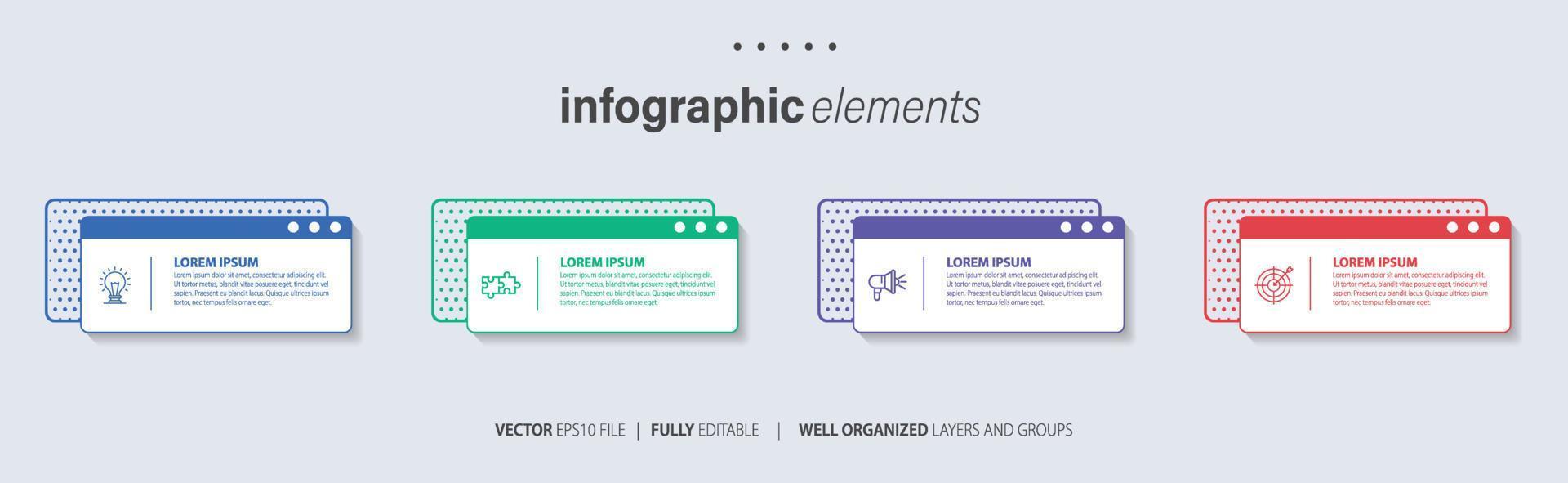 Präsentations-Business-Infografik-Vorlage mit 4 Optionen. Vektor-Illustration. vektor