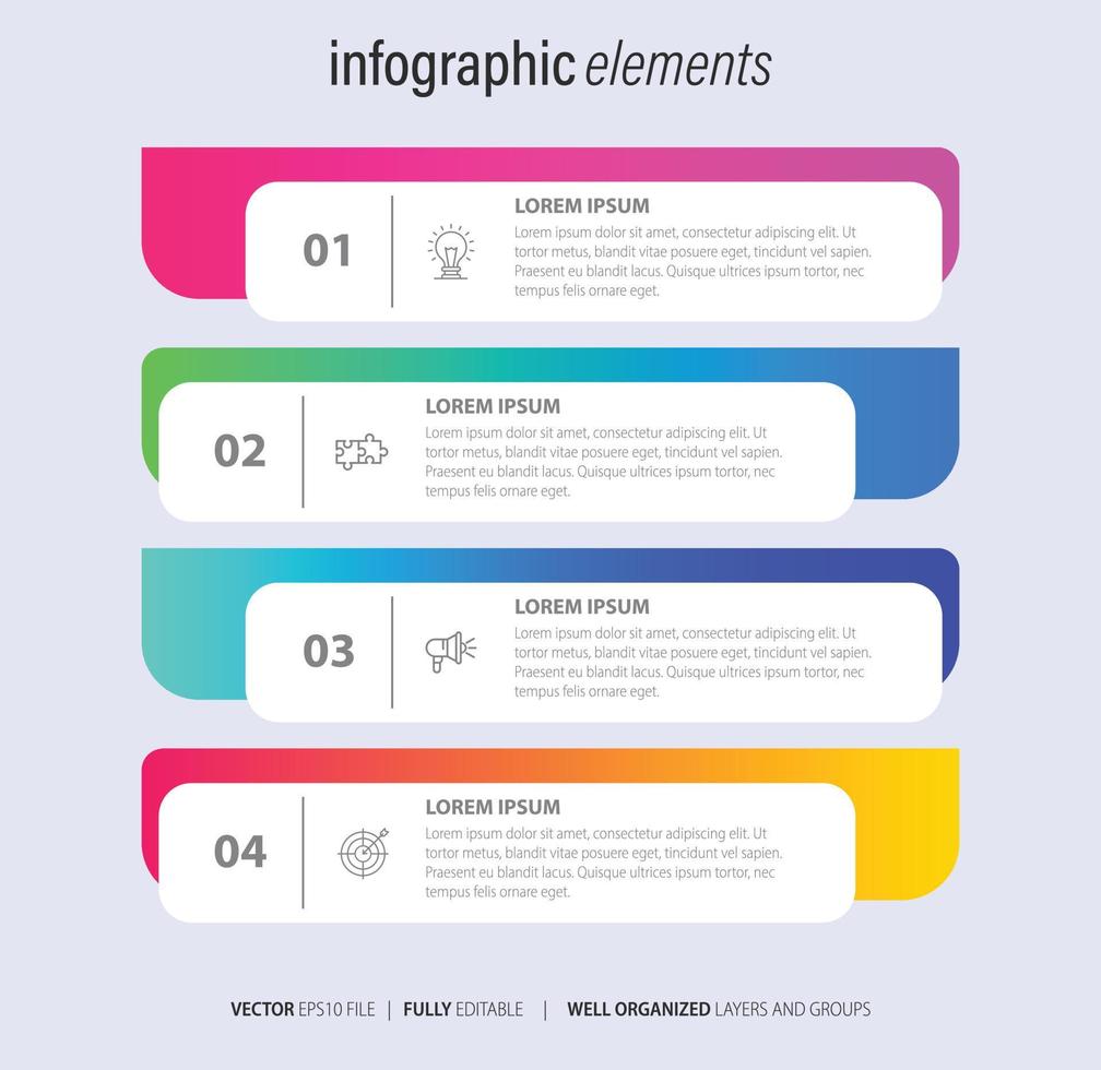 infographics design vektor och marknadsföringsikoner kan användas för arbetsflödeslayout, diagram, årsredovisning, webbdesign. affärsidé med fyra alternativ, steg eller processer.