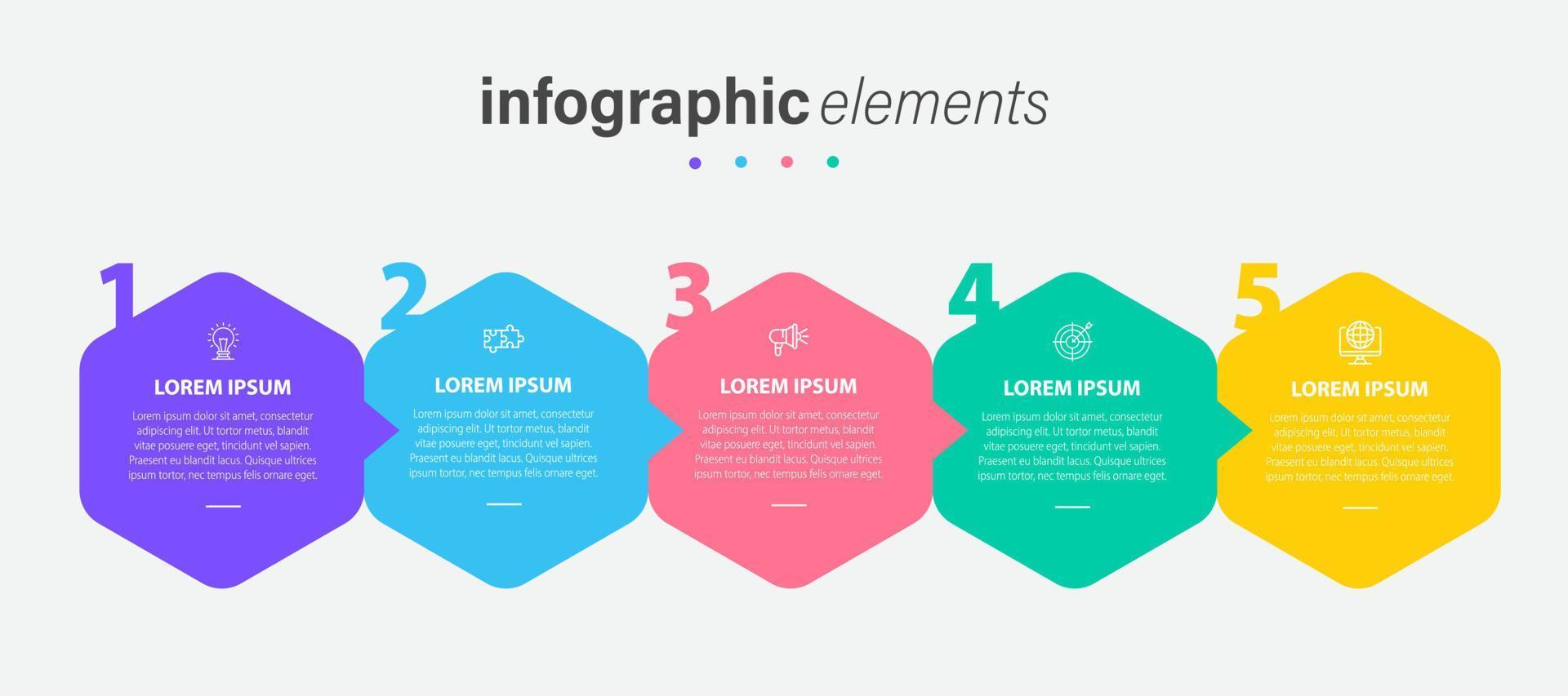 Geschäft Infografik Elemente Vorlage Design mit Symbole und 4 Optionen oder Schritte. Vektor Illustration.