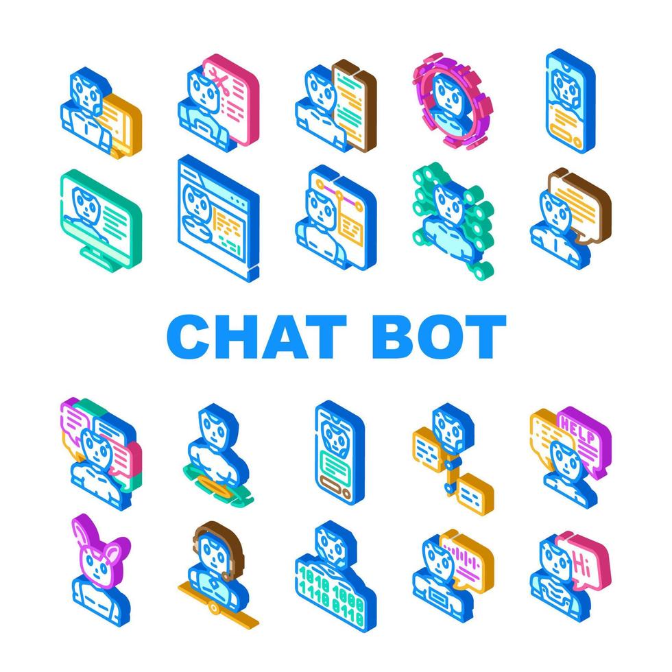 chatt bot robot service ikoner uppsättning vektor