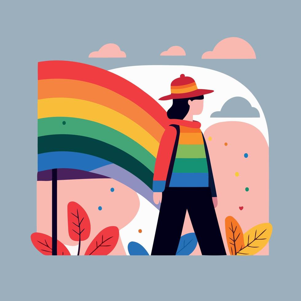 kvinna HBTQ stolthet dag och månad med regnbåge färger vektor