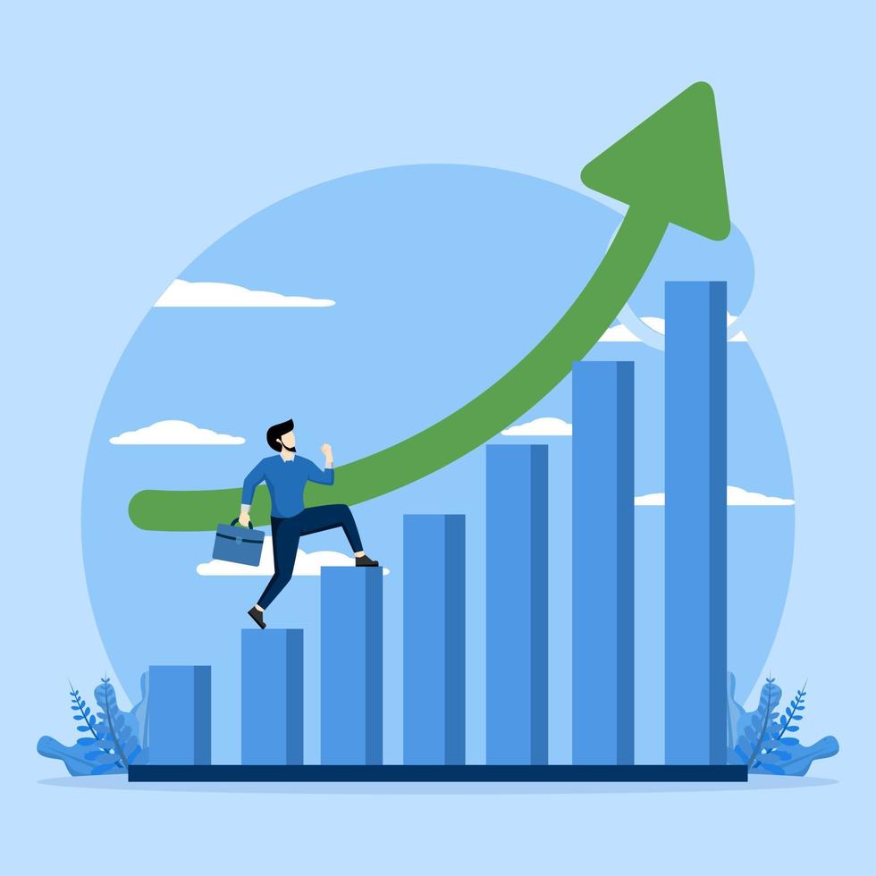 ung entreprenör ledare klättrande karriär stege. steg Diagram med pilar. de aning av genomförande. modern baner företag tillväxt börja utveckling affisch design. kreativ människor vektor
