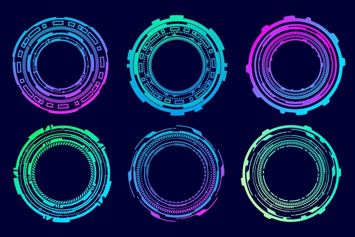 Hud futuristische Elemente. abstraktes optisches Neonziel. kreisen sie geometrische formen für virtuelle schnittstellen und spiele ein. Kamerasucher für Scharfschützenwaffe. Vektorsatz vektor