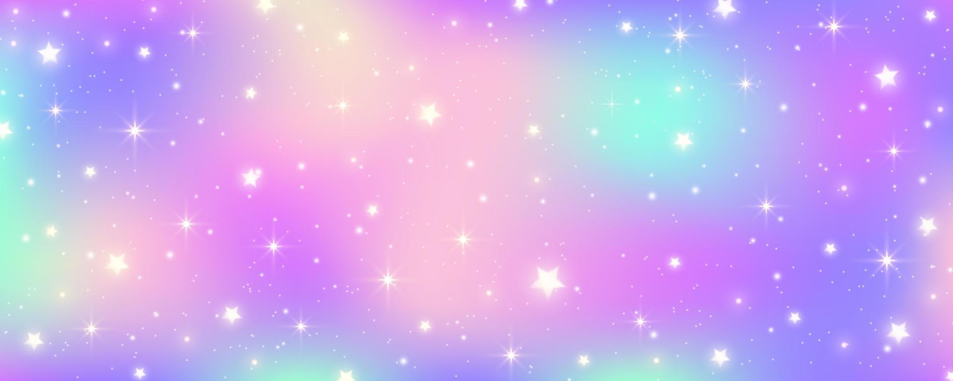 Regenbogen Pastell- Hintergrund. Einhorn Himmel mit glänzend Himmel. Süßigkeiten Galaxis mit Aquarell Licht Textur. mädchenhaft süß Magie Hintergrund. holographisch Vektor abstrakt Illustration.
