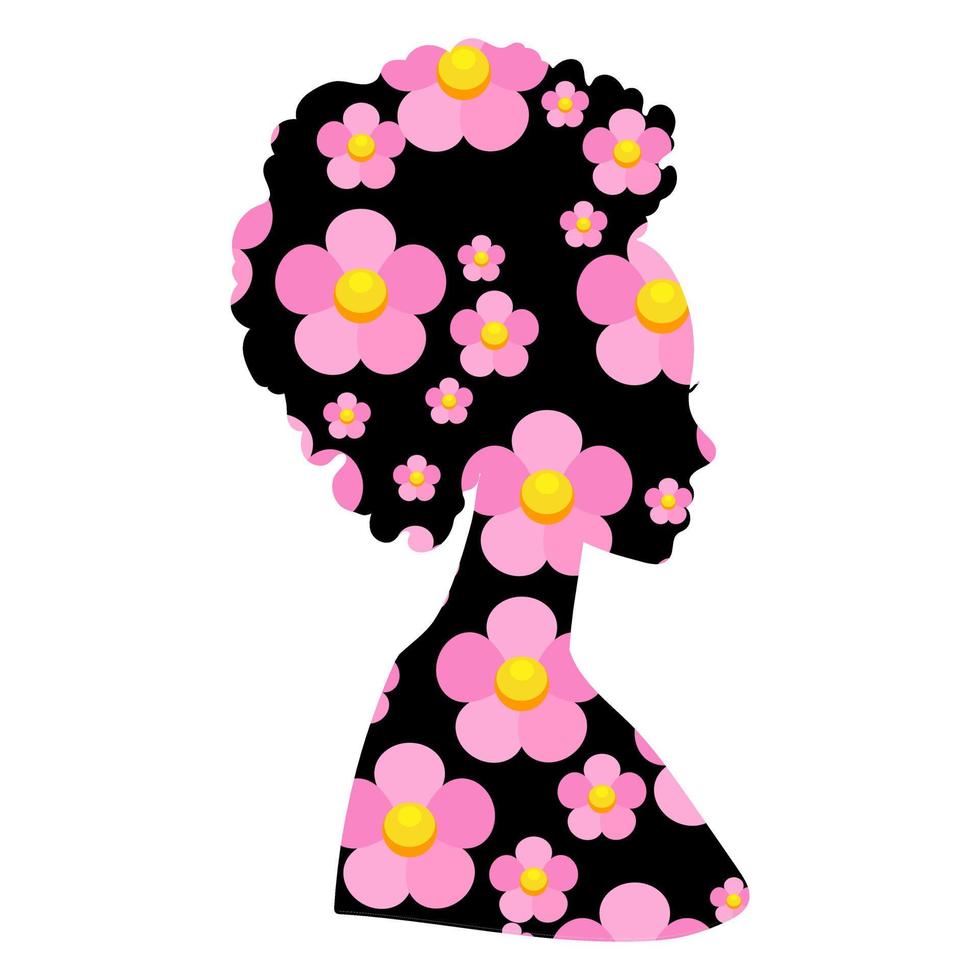 afrikanisch amerikanisch Frau Silhouette Blumen- drucken. Vektor Illustration von ein abstrakt Frau.