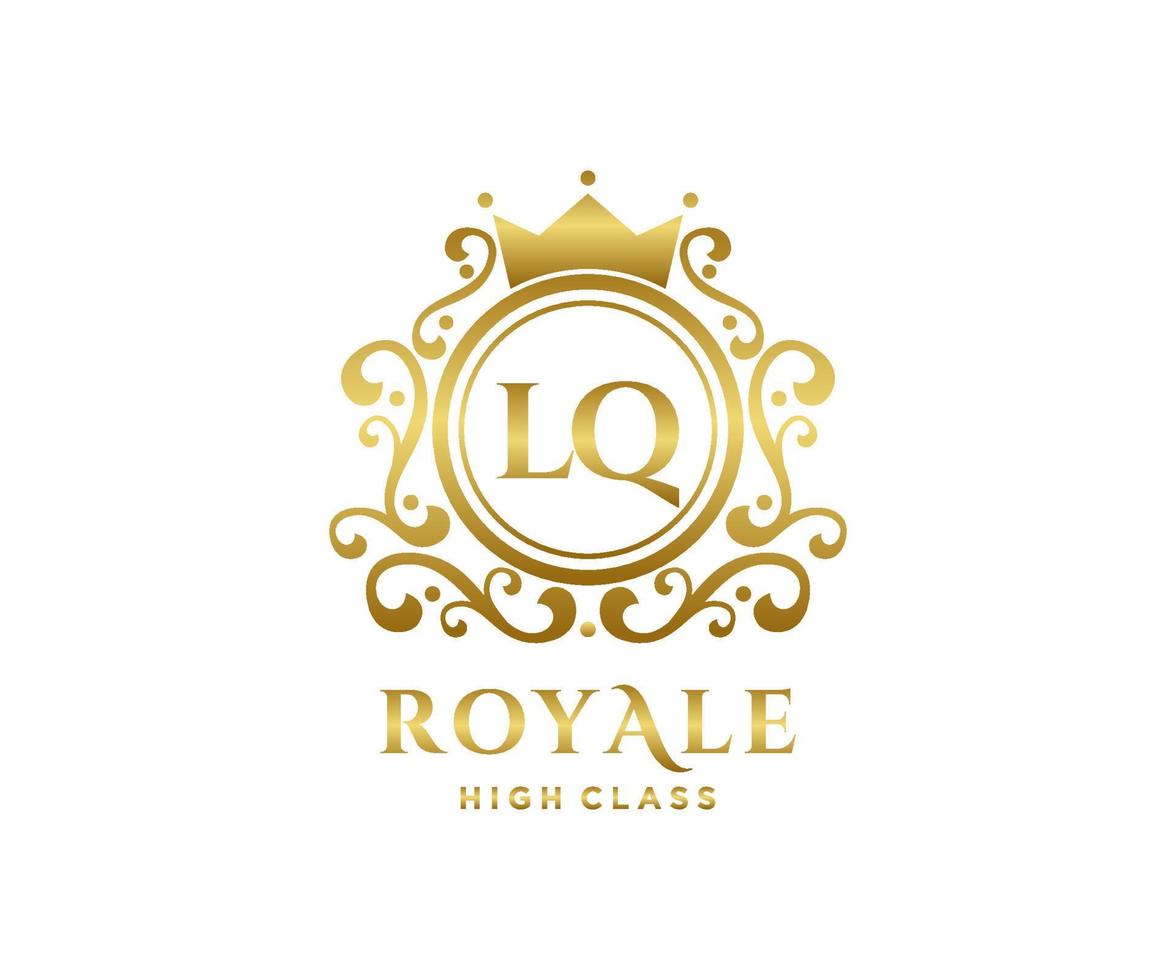 gyllene brev lq mall logotyp lyx guld brev med krona. monogram alfabet . skön kunglig initialer brev. vektor