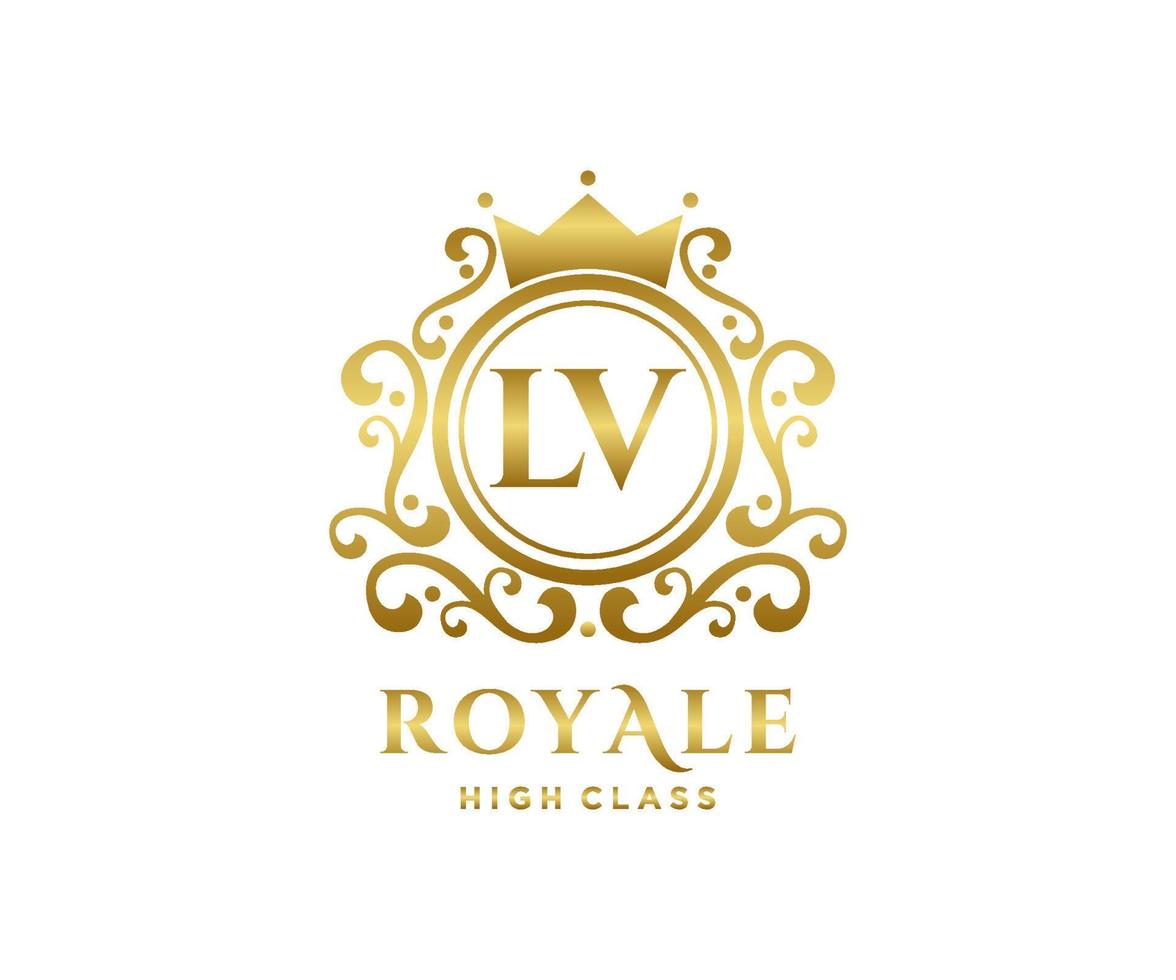 golden Brief lv Vorlage Logo Luxus Gold Brief mit Krone. Monogramm Alphabet . schön königlich Initialen Brief. vektor