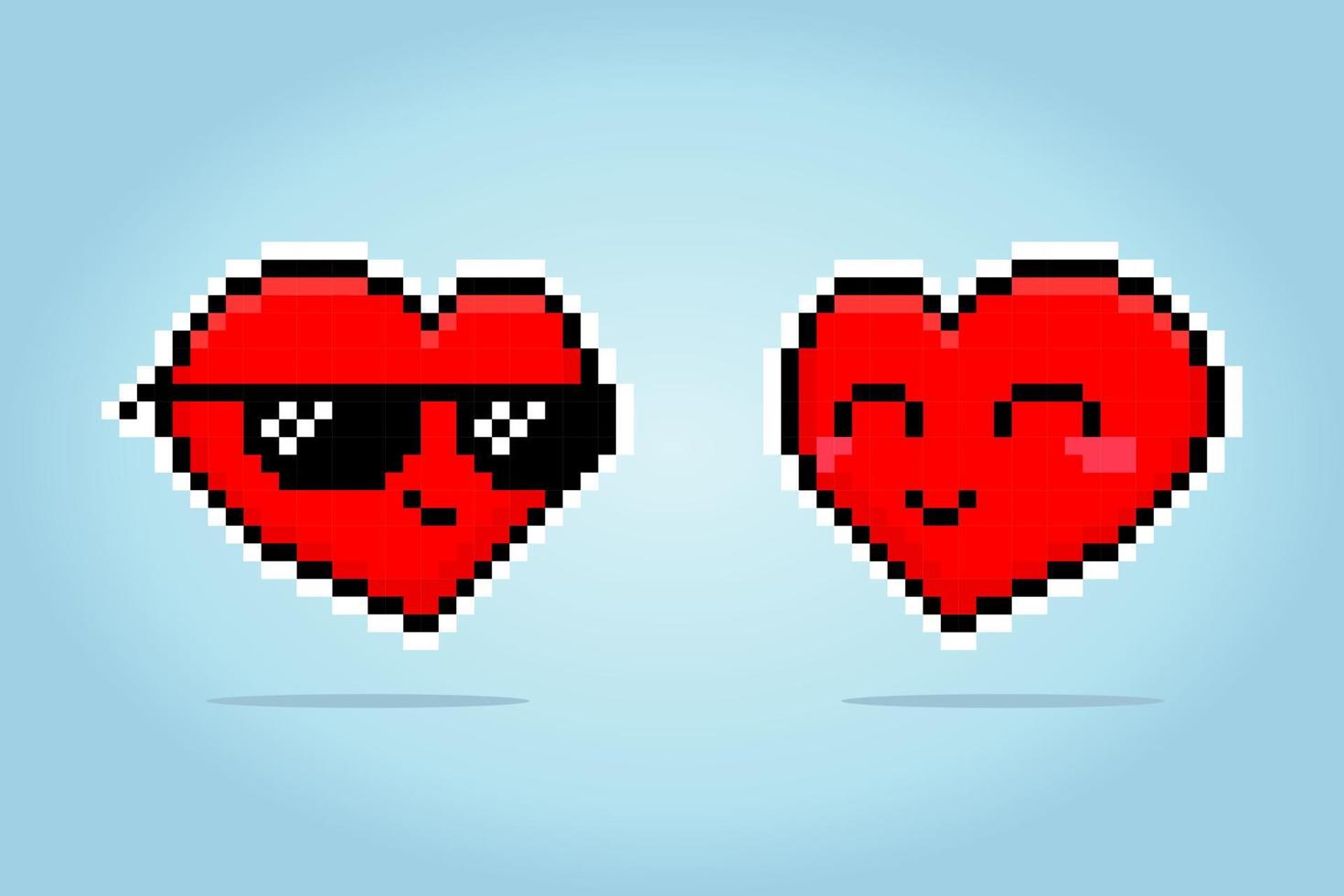 8 Bit Pixel Herz Charakter. Liebe Symbol Paar im Vektor Abbildungen