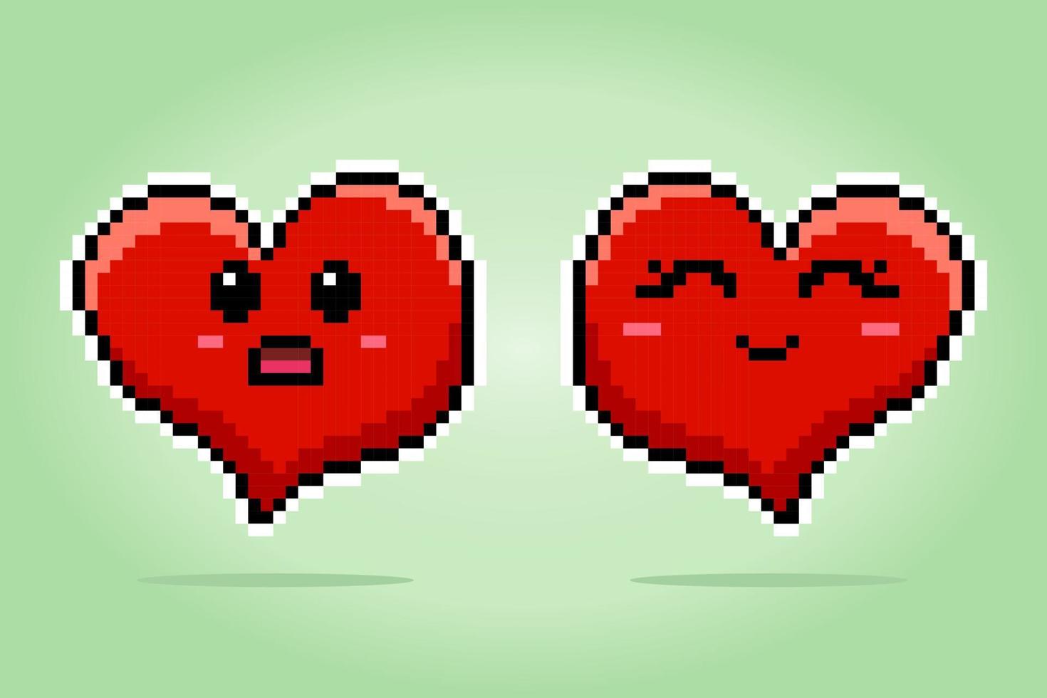 8 Bit Pixel Herz Charakter. Liebe Symbol Paar im Vektor Abbildungen