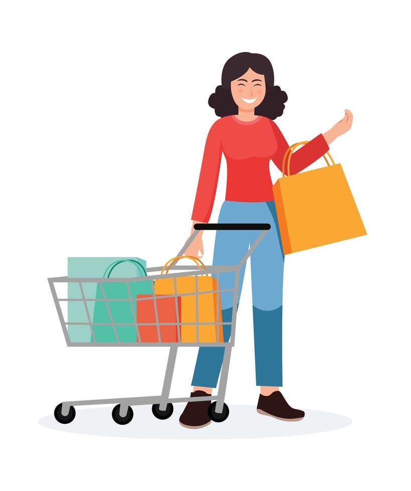 Menschen Einkaufen. Frau mit Einkaufen Taschen Illustration vektor