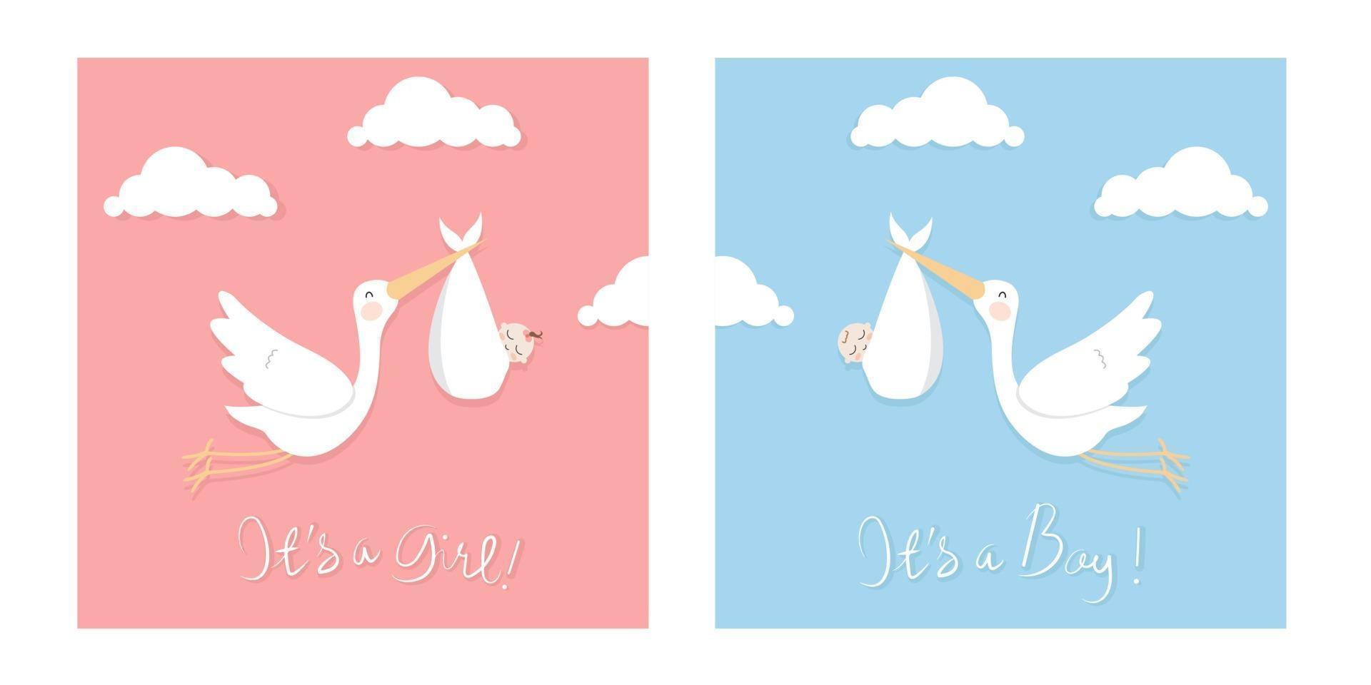 flache Illustration der Störche, die Baby tragen. gut für Babypartykarte oder Kinderzimmerwandkunst zu verwenden. vektor
