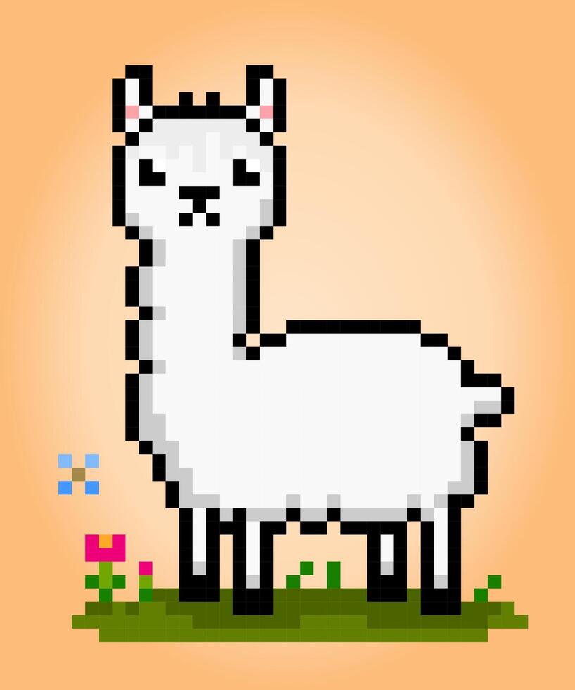 8-bitars pixel av lama. djur- pixlar i vektor illustration för spel tillgång.