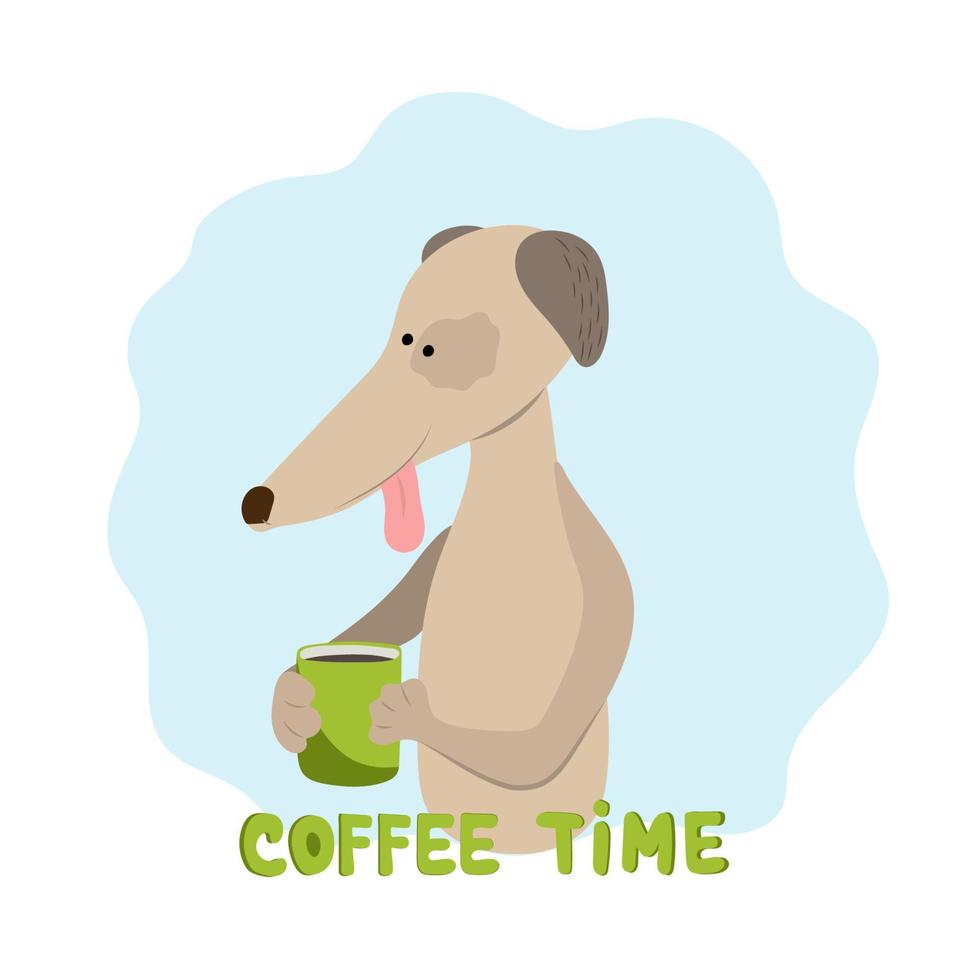 vinthund hund med en kopp av kaffe eller te. kaffe tid vektor
