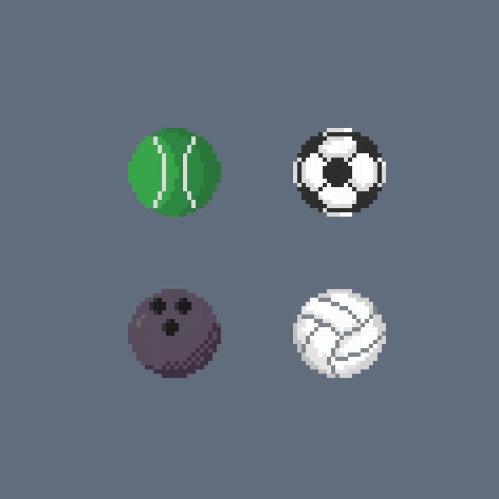 boll samling uppsättning med annorlunda sport i pixel konst stil vektor