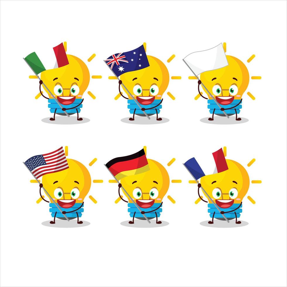 lampa idéer tecknad serie karaktär föra de flaggor av olika länder vektor