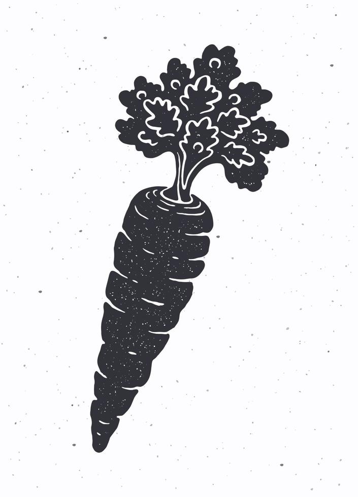 Silhouette von Karotte mit ein Stengel von Blätter. Vektor Illustration. Zutat zum Gemüse Speisekarte. gesund Vegetarier Essen