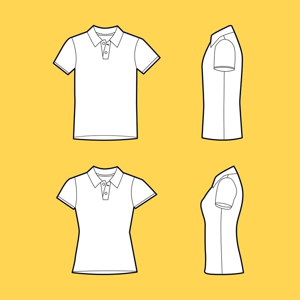 Herren- und Damen-Polo-T-Shirt in der Vorder- und Seitenansichtschablone. vektor