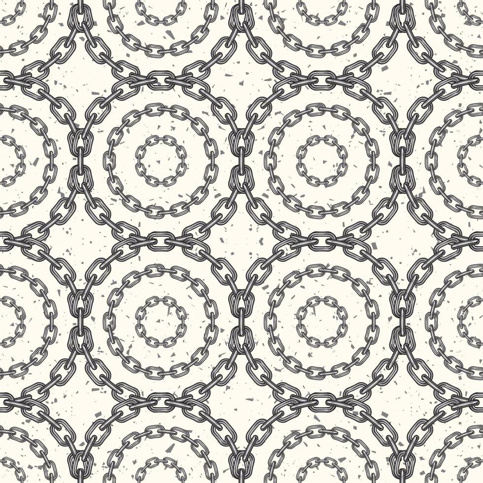 nahtlos geometrisch Kette Muster mit Kreise von unterschiedlich Größe auf Weiß texturiert Hintergrund. rostfrei Stahl und Gold Ketten. vektor