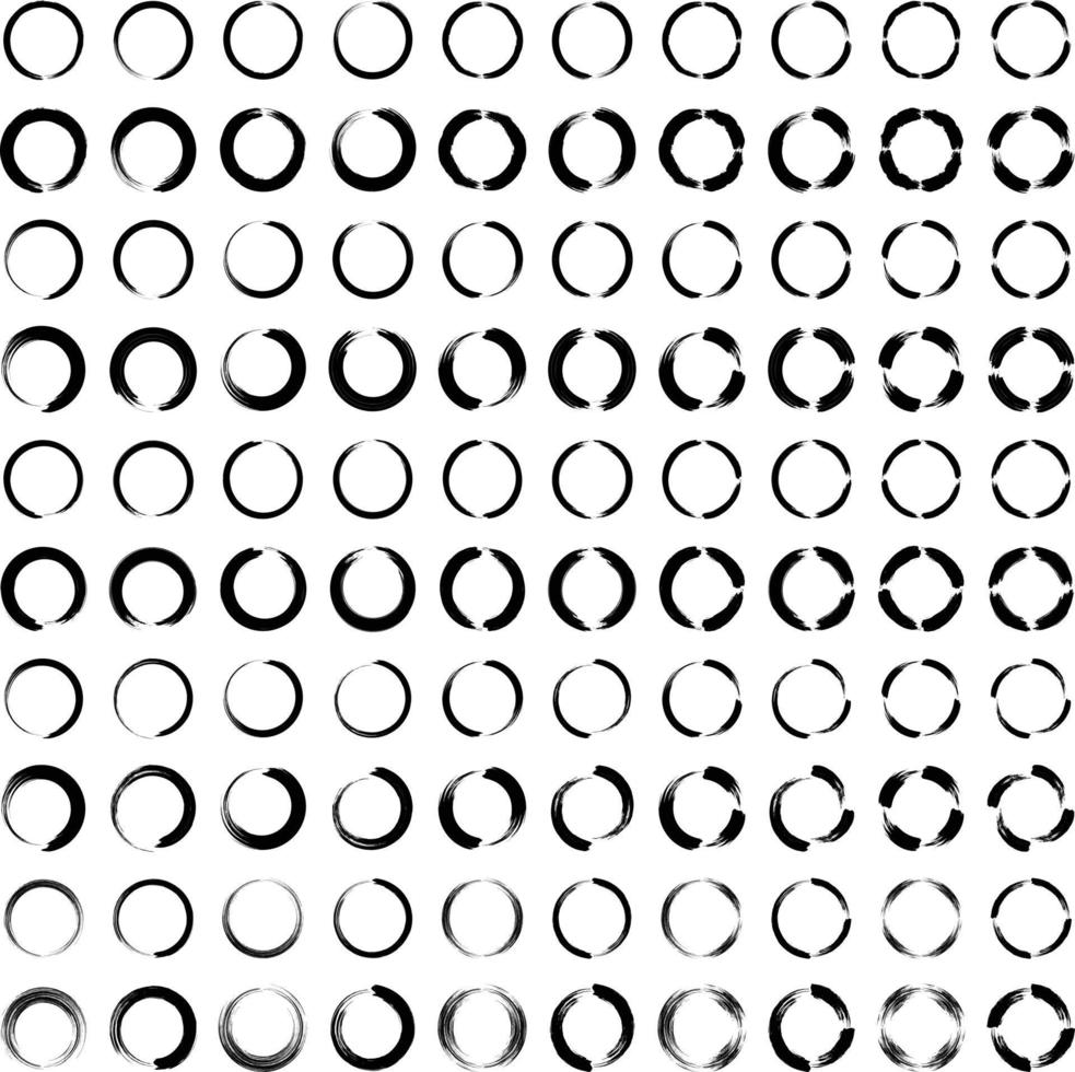 grunge cirkel tunn linje svart abstrakt form 50 uppsättning vektor