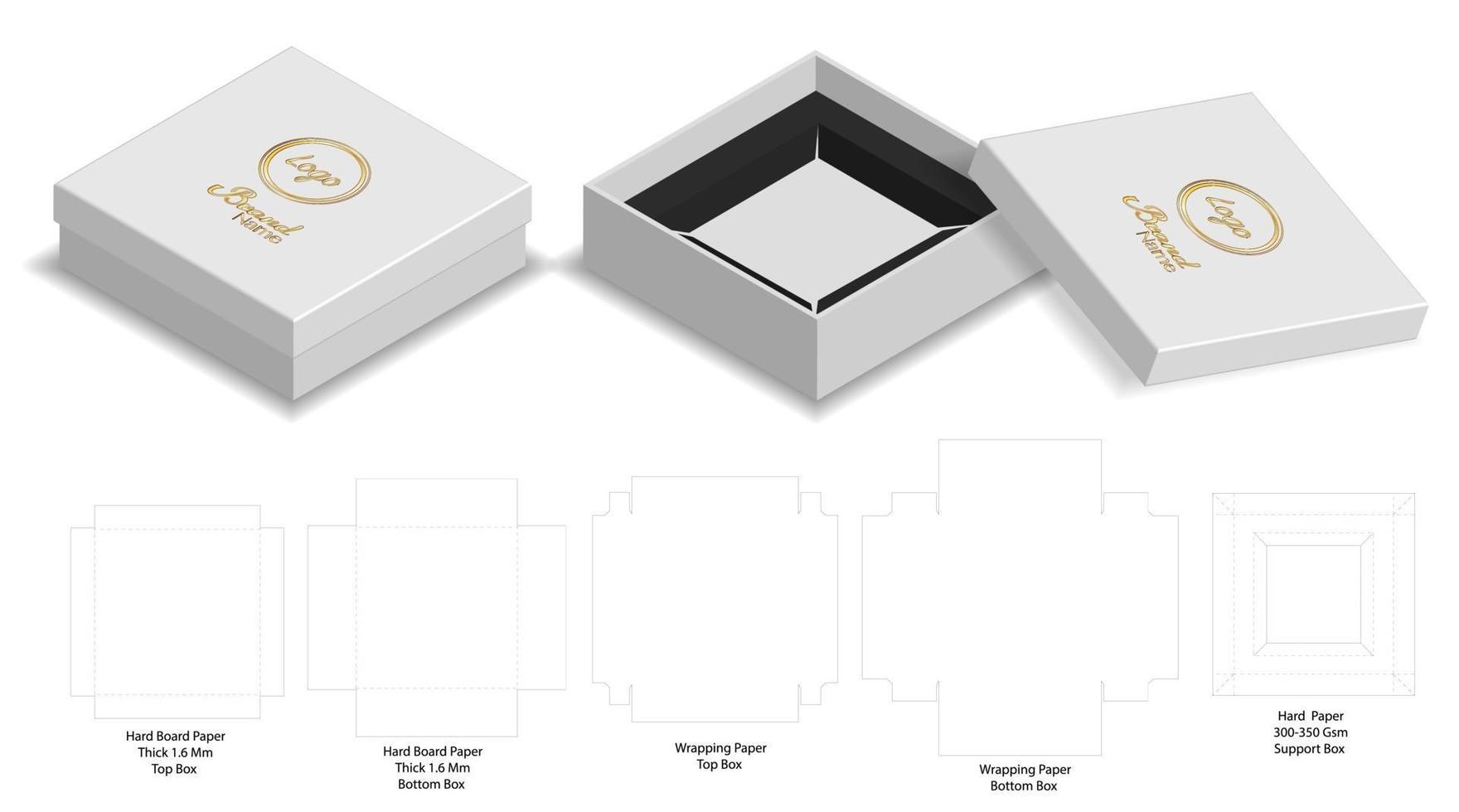 låda förpackning stansad mall design. 3d mock-up vektor