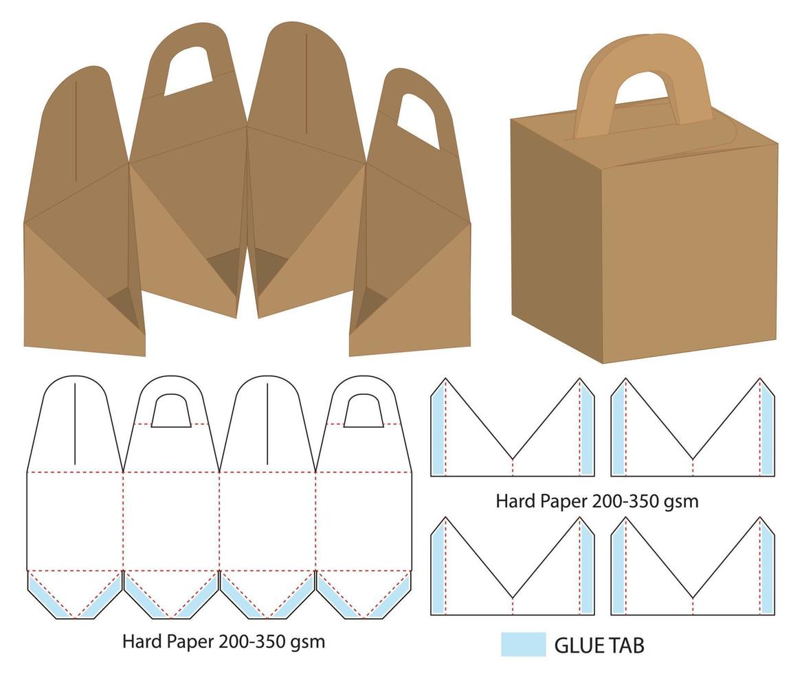 låda förpackning stansad mall design. 3d mock-up vektor