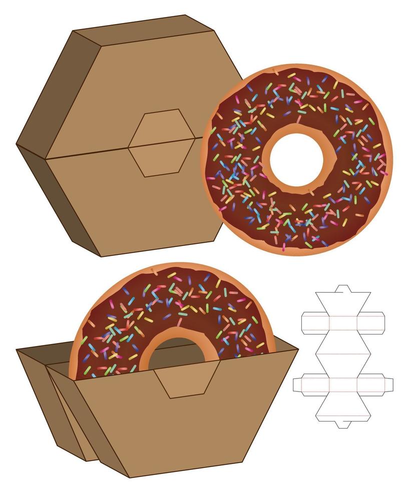 Donut Food Box Verpackung gestanzte Vorlage Design. vektor