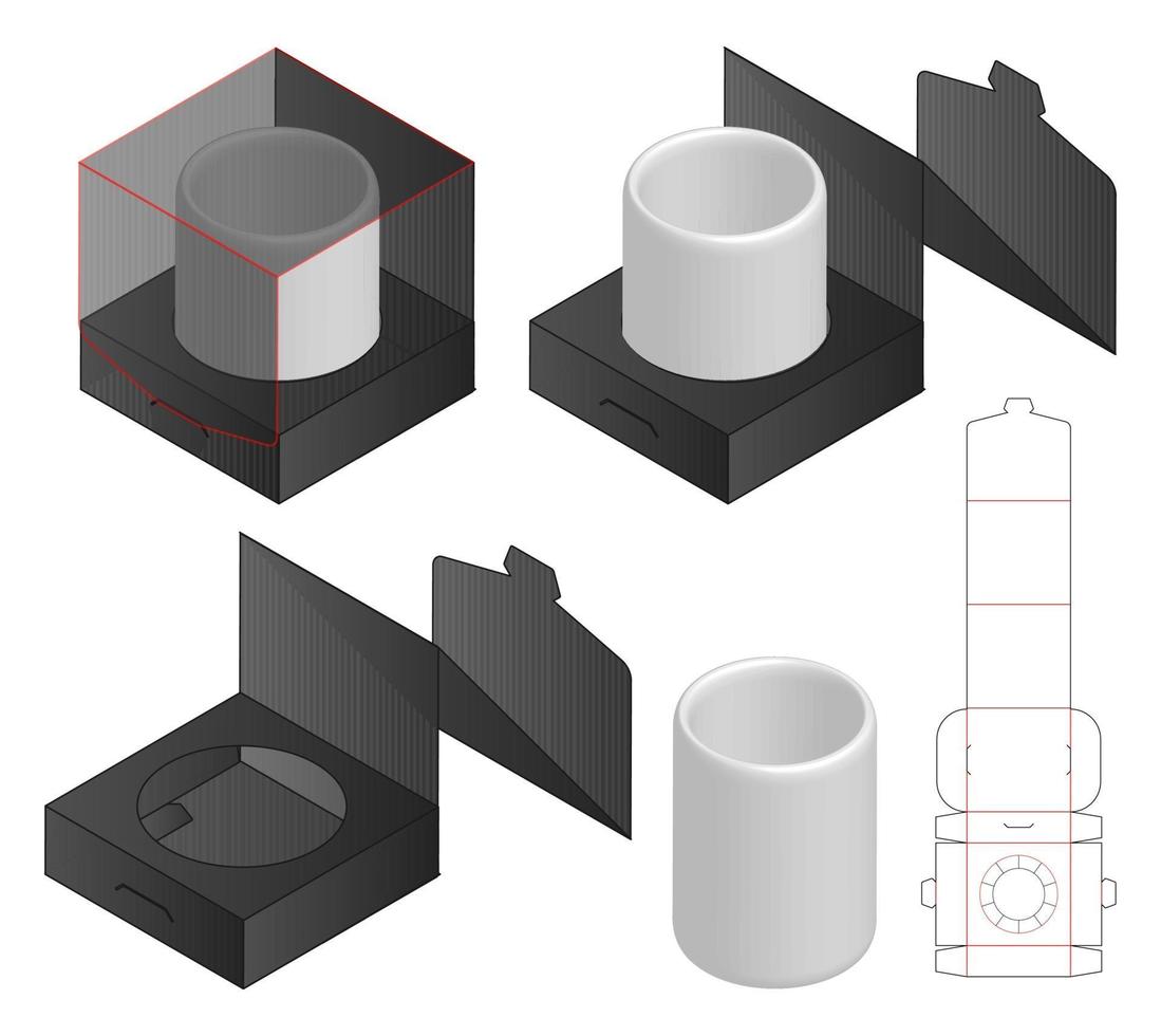 låda förpackning stansad mall design. 3d mock-up vektor