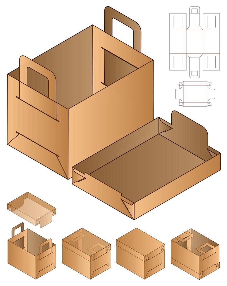 låda förpackning stansad mall design. 3d mock-up vektor