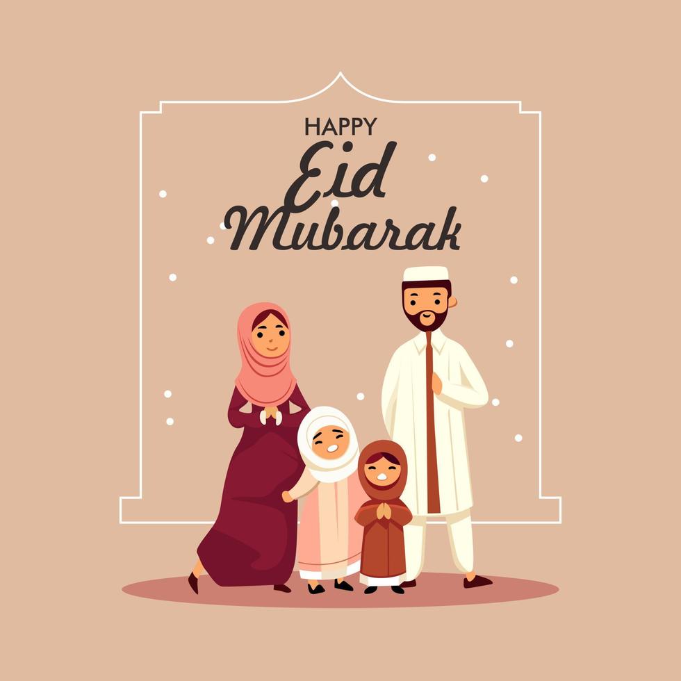 eid mubarak moslem familj fira eid vektor
