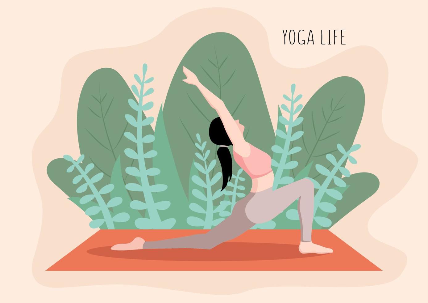 en ung kvinna håller på med yoga vektor illustration, friska livsstil baner i en platt stil.