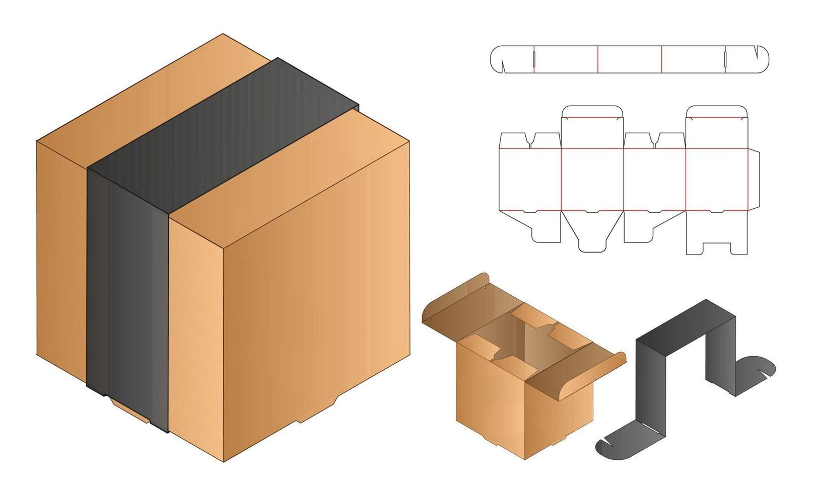 låda förpackning stansad mall design. 3d mock-up vektor