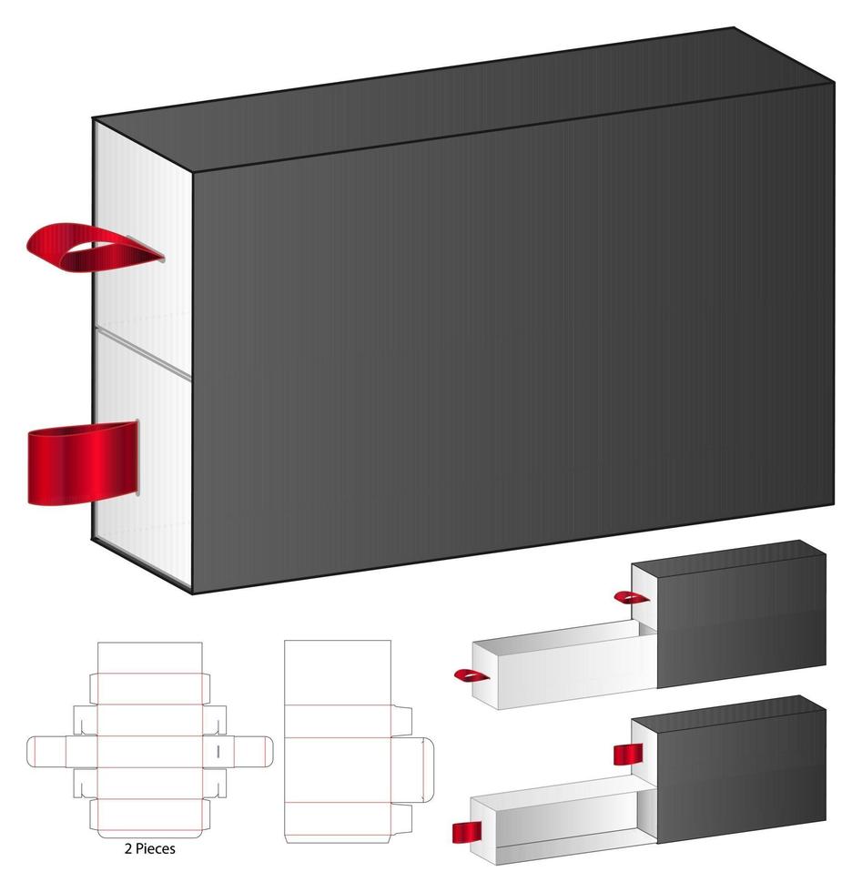 låda förpackning stansad mall design. 3d mock-up vektor