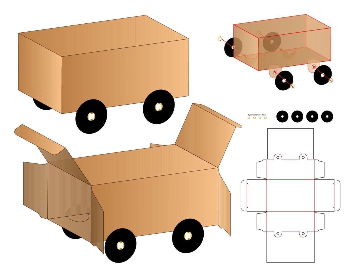 låda förpackning stansad mall design. 3d mock-up vektor