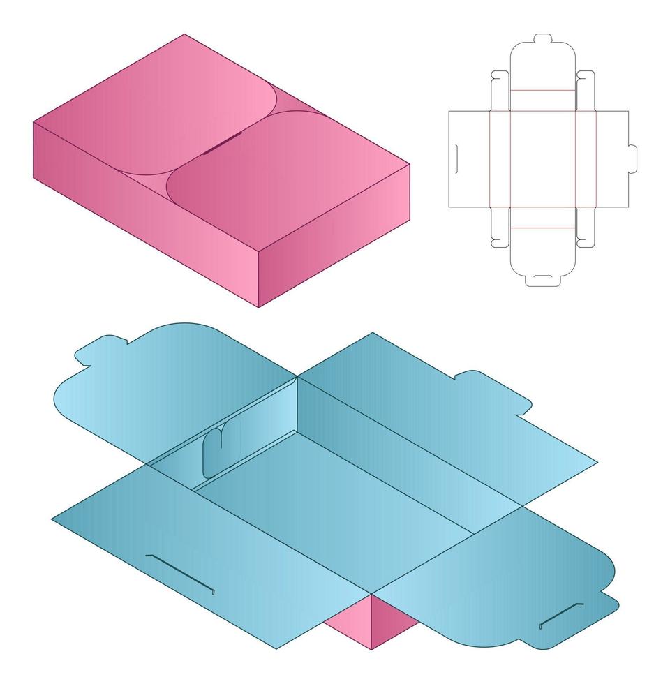 låda förpackning stansad mall design. 3d mock-up vektor