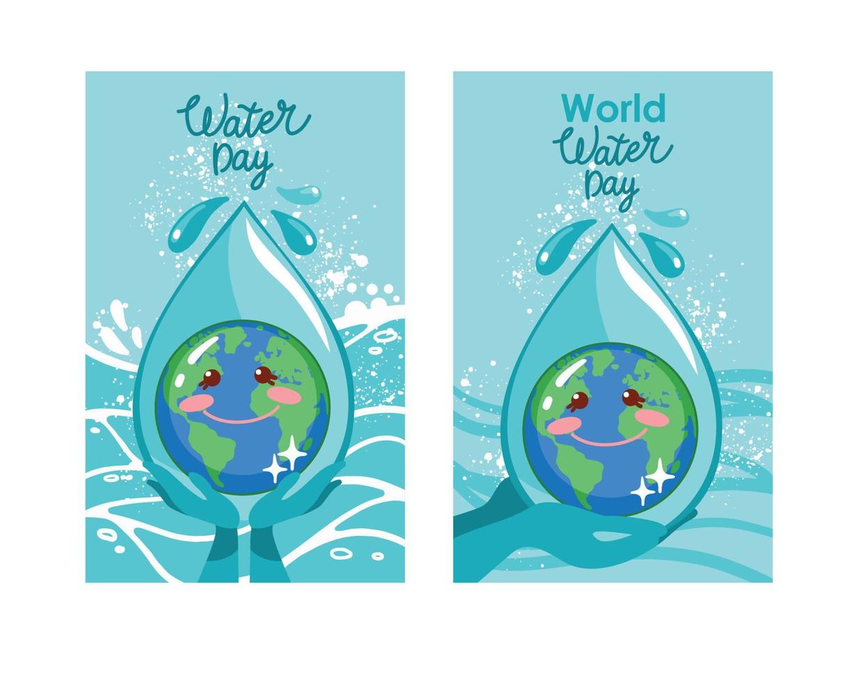 einstellen von Abbildungen gewidmet zu Welt Wasser Tag. Poster. vektor