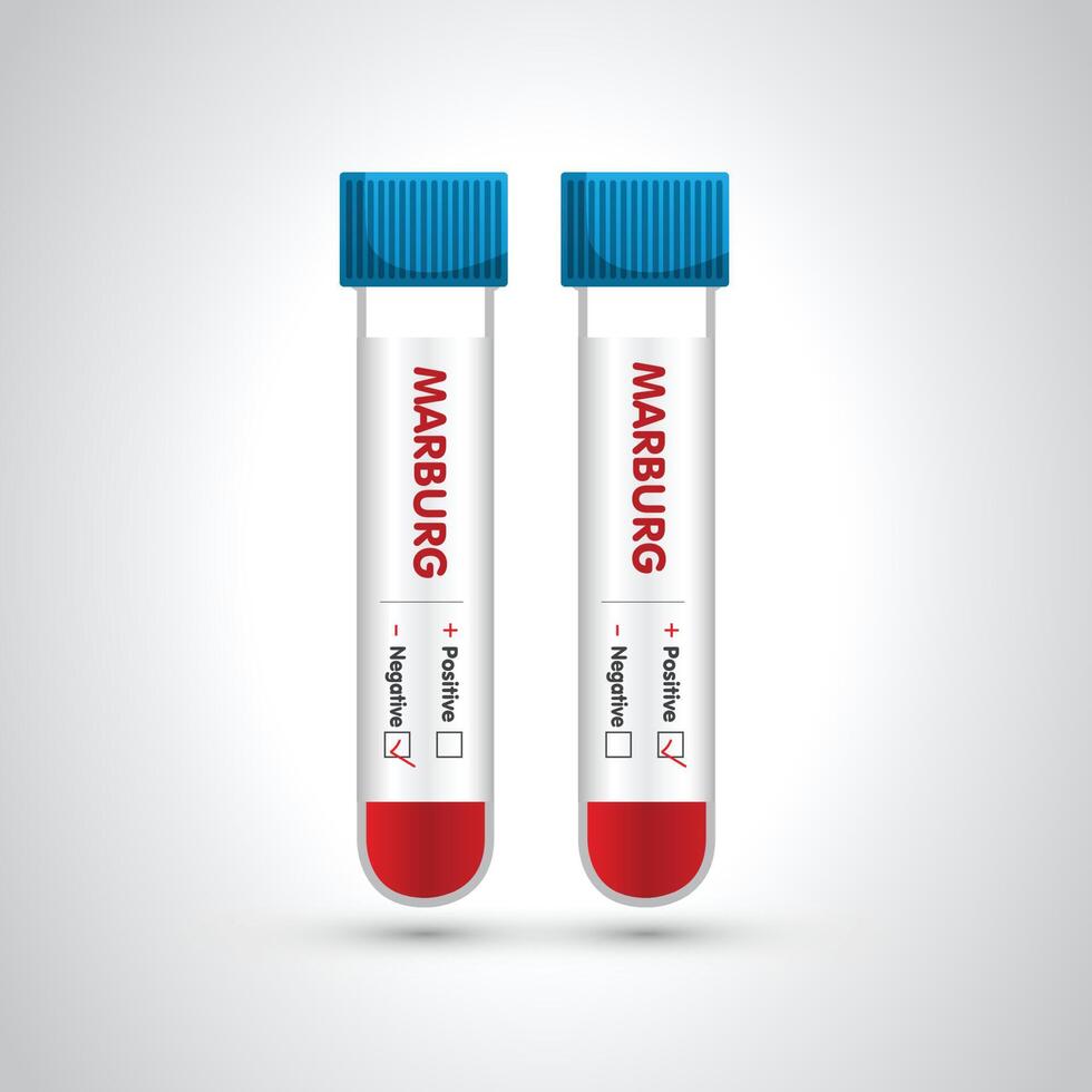 blod prov rör positiv för marburg virus, blod i de testa rör ikon. vektor illustration. de blod injektionsflaska och testa utrustning. den kan vara Begagnade i medicinsk material, banderoller, affischer, och tidningar.